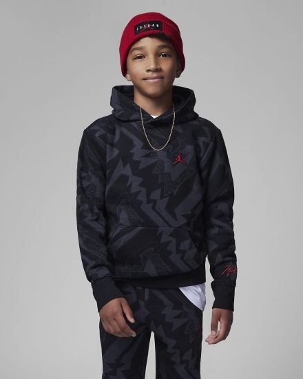 Nike Jordan Kids Essentials Printed Fleece Za Dječake Majica S Kapuljačom Crne | HR-28571LKVM