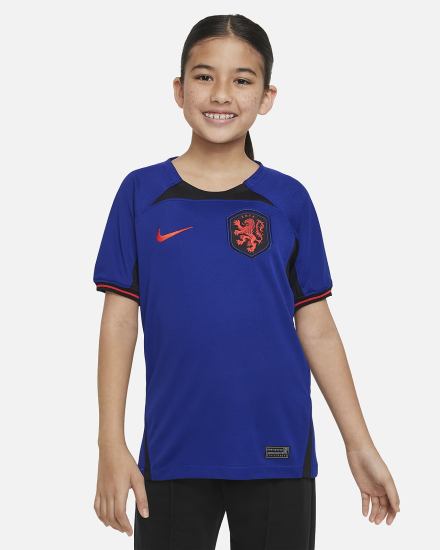 Nike Netherlands 2022/23 Stadium Away Kids Dri-FIT Soccer Za Dječake Dres Tamno Kraljevska Plava Plave Crne Crvene | HR-39872AQYO