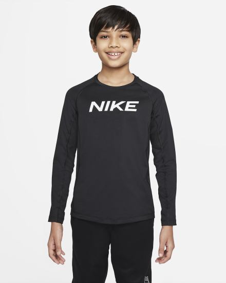 Nike Pro Dri-FIT Kids Long-Sleeve Top Za Dječake Košulje Crne | HR-35241VQXJ