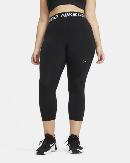 Nike Pro Mid-Rise Crop (Plus Size) Ženske Tajice Crne Bijele | HR-02873SBCY