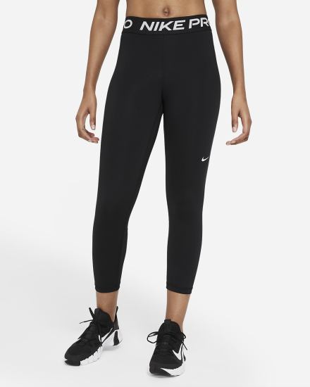 Nike Pro Mid-Rise Crop (Plus Size) Ženske Tajice Crne Bijele | HR-47852IXNP