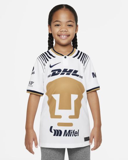 Nike Pumas UNAM 2022/23 Stadium Home Kids Dri-FIT Soccer Za Djevojčice Dres Bijele Obsidijanske | HR-16285ZTNV