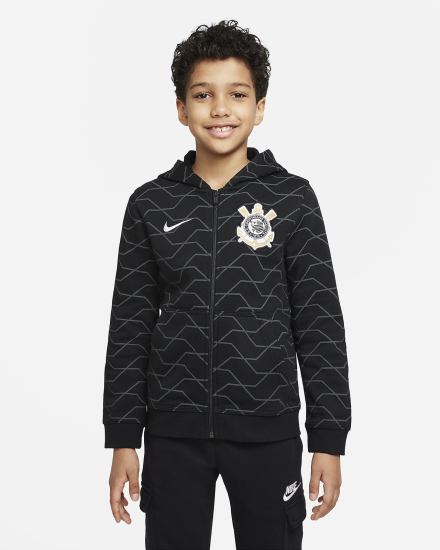 Nike S.C. Corinthians Kids Full-Zip Fleece Za Dječake Majica S Kapuljačom Crne Tamno Sive Bijele | HR-02971EUIJ