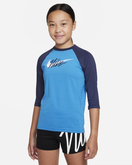 Nike Script Logo Kids Short-Sleeve Hydroguard Za Djevojčice Majice Plave | HR-31904OKMN