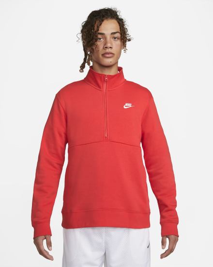 Nike Sportswear Club Brushed-Back 1/2-Zip Muške Pulover Svijetlo Crvene Bijele | HR-03857XUOB