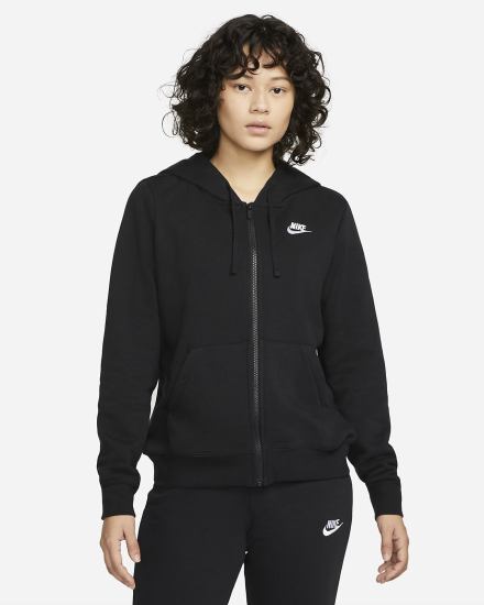 Nike Sportswear Club Fleece Full-Zip Ženske Majica S Kapuljačom Crne Bijele | HR-01738LMSJ