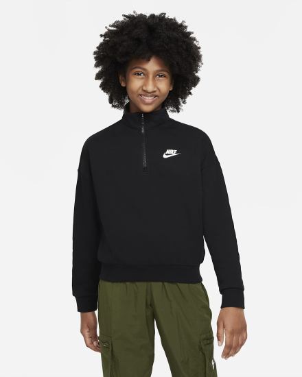 Nike Sportswear Club Fleece Kids 1/2-Zip Top Za Djevojčice Pulover Crne Bijele | HR-05837IWKZ