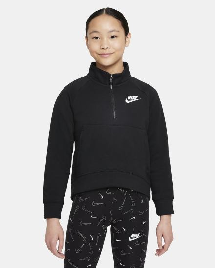 Nike Sportswear Club Fleece Kids 1/2-Zip (Extended Size) Za Djevojčice Pulover Crne Bijele | HR-61254EFJO