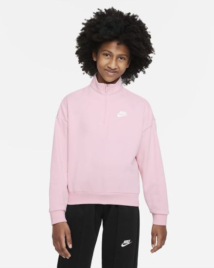 Nike Sportswear Club Fleece Kids 1/2-Zip Top Za Djevojčice Pulover Roze Bijele | HR-71385PDJZ