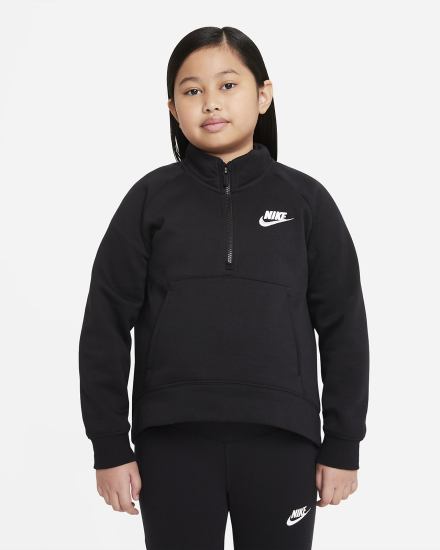 Nike Sportswear Club Fleece Kids 1/2-Zip (Extended Size) Za Djevojčice Pulover Crne Bijele | HR-76531ZKSV