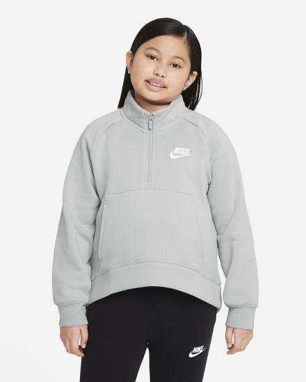 Nike Sportswear Club Fleece Kids 1/2-Zip (Extended Size) Za Djevojčice Pulover Svijetlo Sive Bijele | HR-76895IFQR