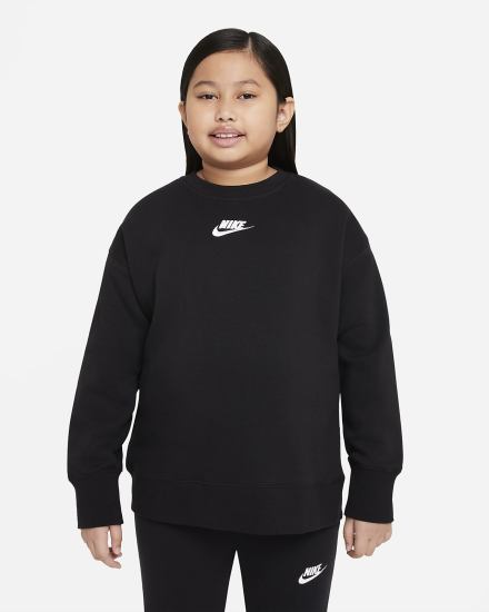 Nike Sportswear Club Fleece Kids Crew (Extended Size) Za Djevojčice Dukserice Crne Bijele | HR-86274IVQJ