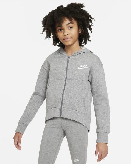 Nike Sportswear Club Fleece Kids Full-Zip Za Djevojčice Majica S Kapuljačom Tamno Sive Bijele | HR-09478OQPN