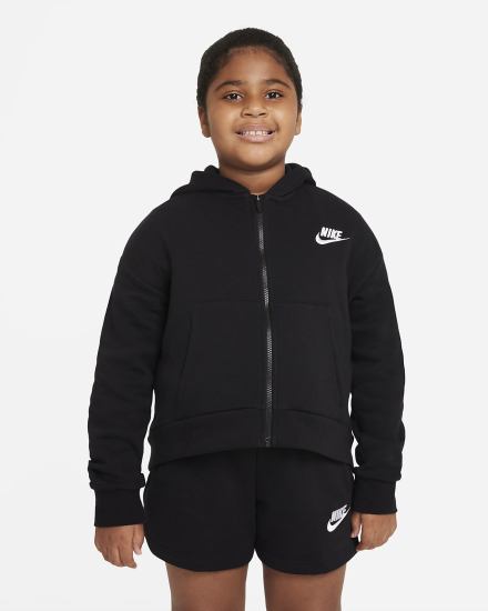 Nike Sportswear Club Fleece Kids Full-Zip Za Djevojčice Majica S Kapuljačom Crne Bijele | HR-46372OTZY