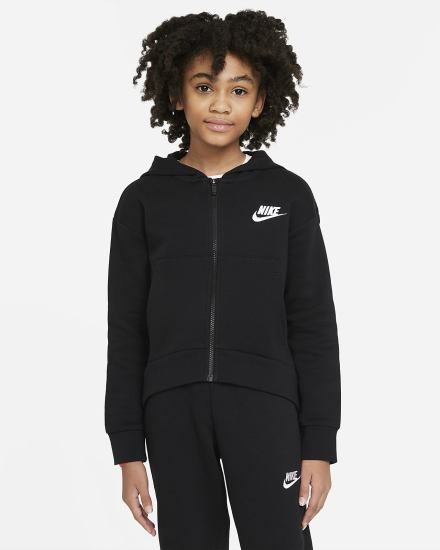 Nike Sportswear Club Fleece Kids Full-Zip Za Djevojčice Majica S Kapuljačom Crne Bijele | HR-65389AEIX