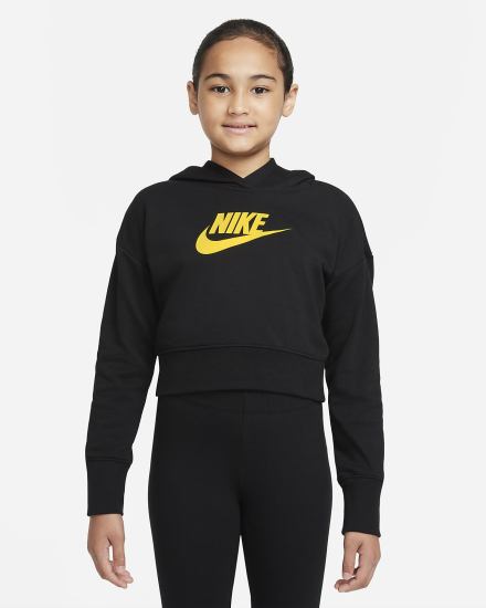 Nike Sportswear Club Kids French Terry Cropped (Extended Size) Za Djevojčice Majica S Kapuljačom Crne | HR-05672LDUW