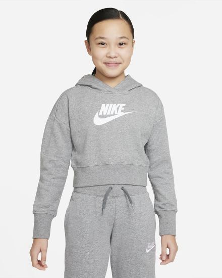 Nike Sportswear Club Kids French Terry Cropped (Extended Size) Za Djevojčice Majica S Kapuljačom Tamno Sive Bijele | HR-56201KGZD