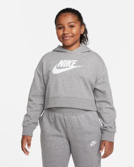 Nike Sportswear Club Kids French Terry Cropped (Extended Size) Za Djevojčice Majica S Kapuljačom Tamno Sive Bijele | HR-70825AYSX