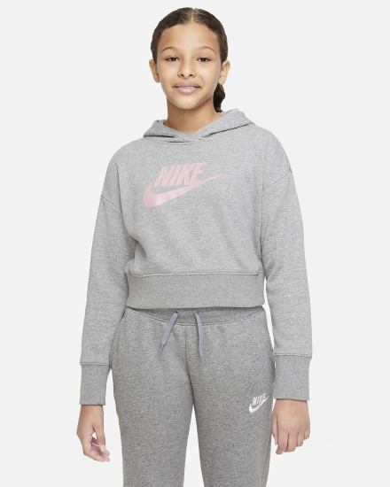 Nike Sportswear Club Kids French Terry Cropped (Extended Size) Za Djevojčice Majica S Kapuljačom Tamno Sive Roze | HR-73946ZGIW