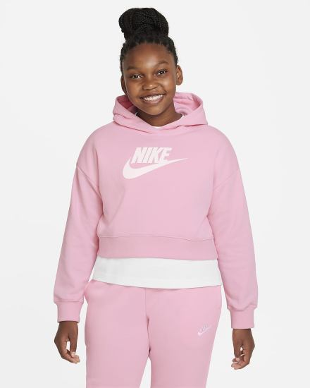 Nike Sportswear Club Kids French Terry Cropped (Extended Size) Za Djevojčice Majica S Kapuljačom Roze Bijele | HR-76528ARQM