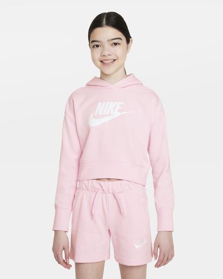 Nike Sportswear Club Kids French Terry Cropped (Extended Size) Za Djevojčice Majica S Kapuljačom Roze Bijele | HR-87465MNVZ