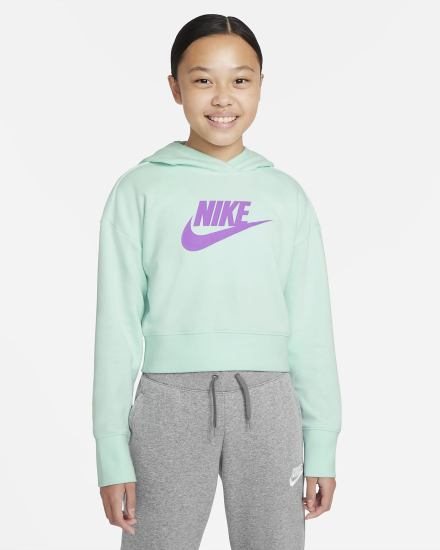 Nike Sportswear Club Kids French Terry Cropped (Extended Size) Za Djevojčice Majica S Kapuljačom Menta Ljubičaste | HR-93421EUYV