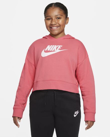 Nike Sportswear Club Kids French Terry Cropped (Extended Size) Za Djevojčice Majica S Kapuljačom Roze Plave Bijele | HR-95621DGJB