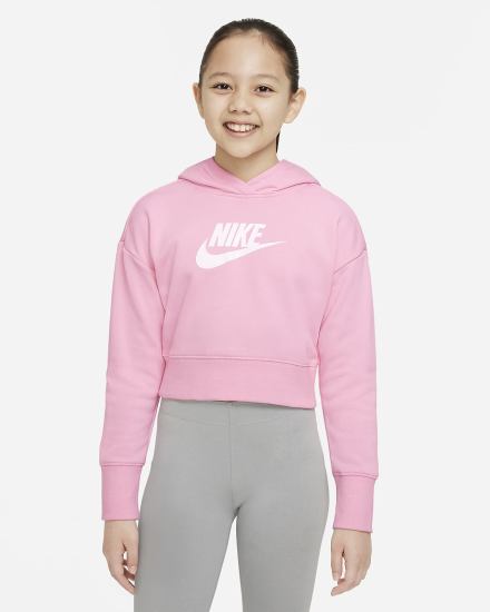 Nike Sportswear Club Kids French Terry Cropped (Extended Size) Za Djevojčice Majica S Kapuljačom Roze Bijele | HR-98641JOPR