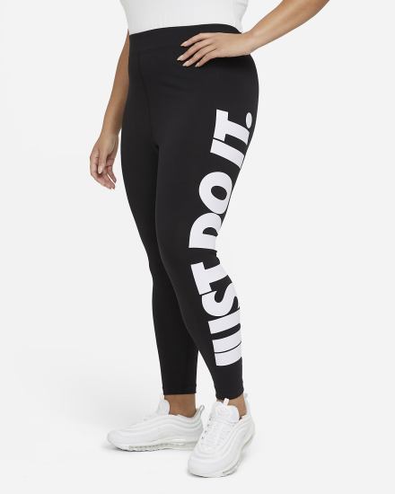 Nike Sportswear Essential High-Waisted Graficke (Plus Size) Ženske Tajice Crne Bijele | HR-03584ZWHX