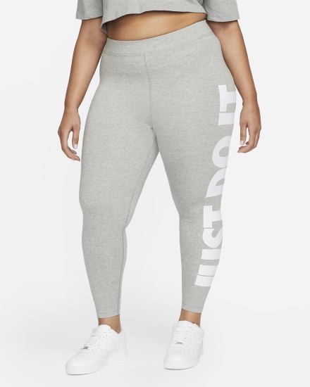 Nike Sportswear Essential High-Waisted Graficke (Plus Size) Ženske Tajice Tamno Sive Bijele | HR-12538MNOJ