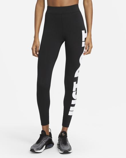 Nike Sportswear Essential High-Waisted Graficke (Plus Size) Ženske Tajice Crne Bijele | HR-37026RGTC