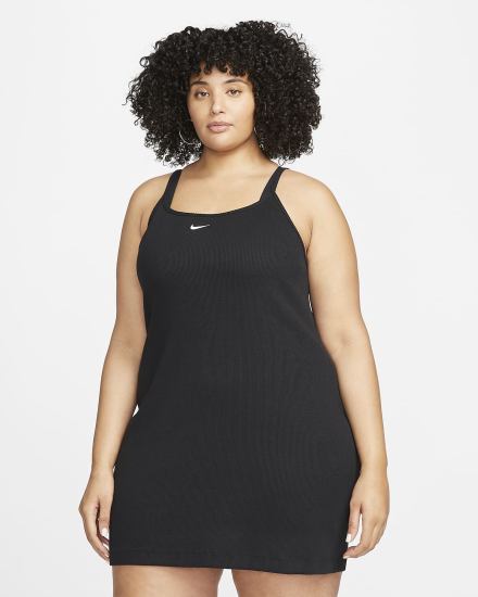 Nike Sportswear Essential Rebrasti (Plus Size) Ženske Haljine Crne Bijele | HR-93721FWJM