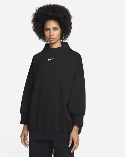 Nike Sportswear Phoenix Fleece Over-Oversized Mock-Neck 3/4-Sleeve Ženske Dukserice Crne | HR-83742DTKF