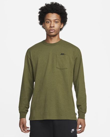 Nike Sportswear Premium Essentials Long-Sleeve Pocket Muške Majice Zelene Crne | HR-12760QTWF