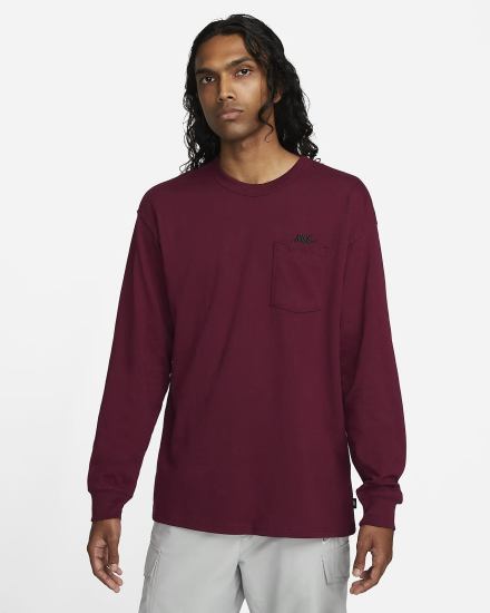 Nike Sportswear Premium Essentials Long-Sleeve Pocket Muške Majice Bordo | HR-20915YDHO