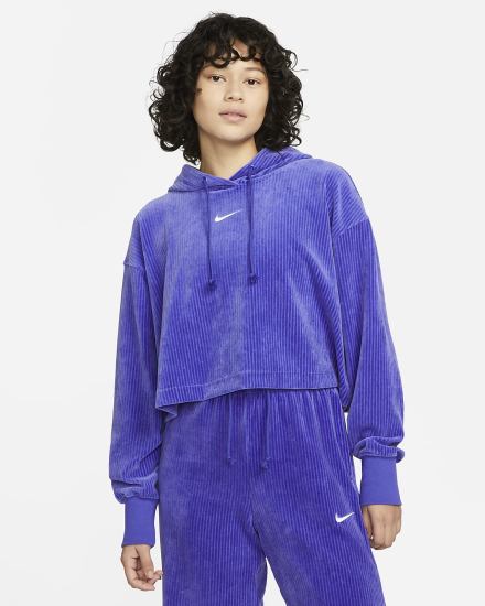 Nike Sportswear Velour Cropped Ženske Majica S Kapuljačom Plave | HR-06983MYAS