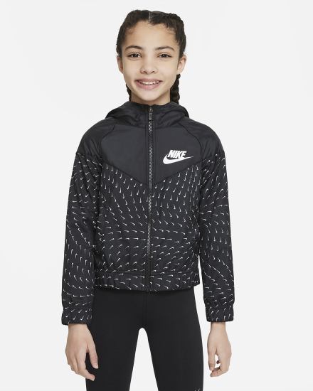 Nike Sportswear Windrunner Kids Full-Zip (Extended Size) Za Djevojčice Jakne Crne Bijele | HR-76102DWZF