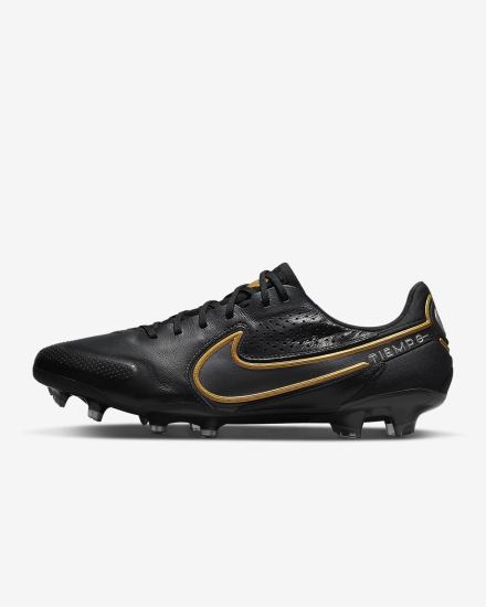 Nike Tiempo Legend 9 Elite FG Firm-Ground Muške Nogometne Kocke Crne Metalne Zlatne Metalne Sive | HR-39457LZIH