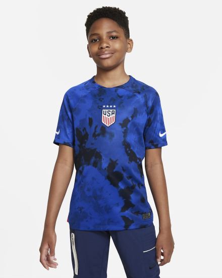 Nike U.S. 2022/23 Stadium Away Kids Dri-FIT Soccer Za Dječake Dres Svijetlo Plave Tamno Obsidijanske Bijele | HR-23471UTEY